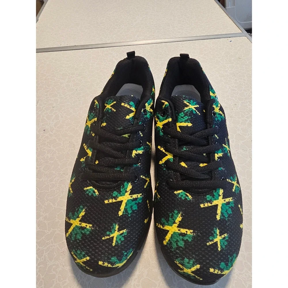One Love Jamaica Flag Pattern Sneakers Black Green‎ Yellow EU 42 Low Top Shoes